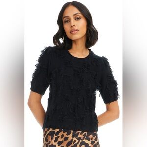 Black Textured Short Sleeve Sweater